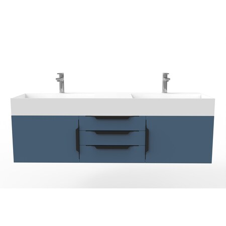 Castello Usa Amazon 60" Wall Mounted Blue Vanity With White Top And Black Handles CB-MC-60BLU-BL-2056-WH